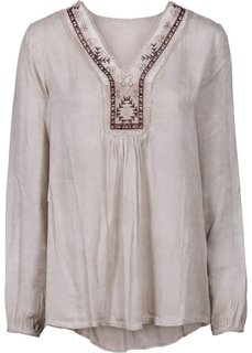 Блузка с кружевной вставкой (серо-коричневый) Bonprix