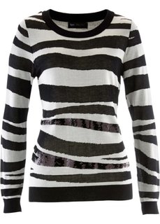 Пуловер с пайетками (цвет белой шерсти/черный с узором) Bonprix