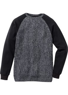 Пуловер с трикотажными рукавами и спинкой Slim Fit (черный) Bonprix