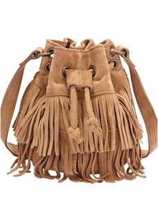 Кожаная сумка-мешок с бахромой (коньячный) Bonprix