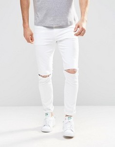 Белые зауженные джинсы с дырками на коленях ASOS - Белый