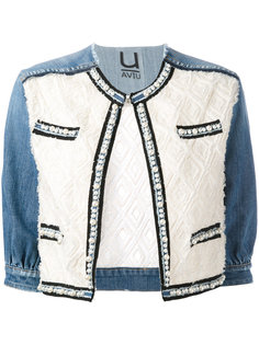 pearl trim denim jacket Aviù