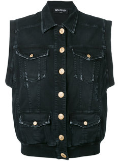 джинсовый жилет с потертой отделкой Balmain