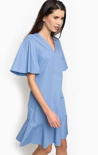 Синее платье из хлопка с треугольным вырезом Pinko