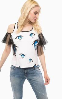 Белый топ с прозрачными вставками на рукавах Fornarina