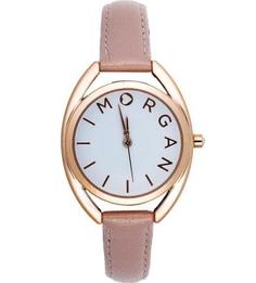 Часы из нержавеющей стали с розовым кожаным браслетом Morgan