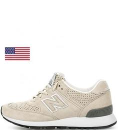 Бежевые замшевые кроссовки на шнурках New Balance