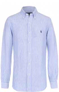 Льняная рубашка в клетку с воротником button down Polo Ralph Lauren