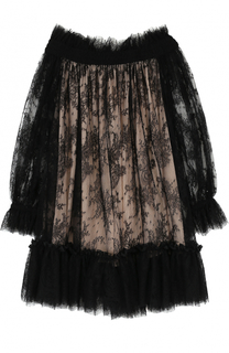 Кружевное платье с оборками и открытыми плечами Alexander McQueen