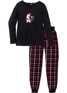 Пижама с фланелевыми брюками (черный/белый/красный с принтом) Bonprix