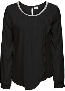 Блузка с воланами (черный) Bonprix