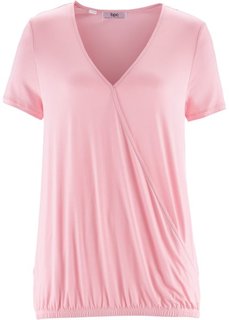 Футболка с эффектом запаха и коротким рукавом (розовый) Bonprix