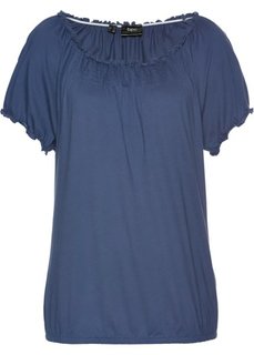 Футболка с коротким рукавом и сборками (индиго) Bonprix