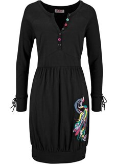 Трикотажное платье с аппликацией и длинным рукавом (черный) Bonprix