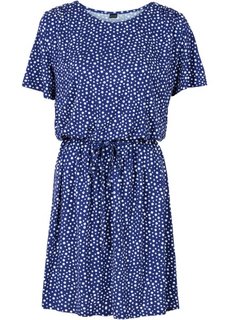 Трикотажное платье с поясом (ночная синь в горошек) Bonprix