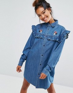 Джинсовое платье-рубашка с Минни Маус Lazy Oaf X Disney - Синий