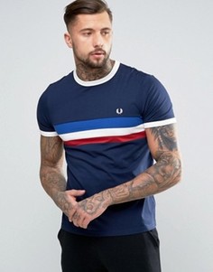 Темно-синяя футболка со вставкой на груди Fred Perry - Темно-синий