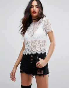 Кружевной топ PrettyLittleThing - Белый
