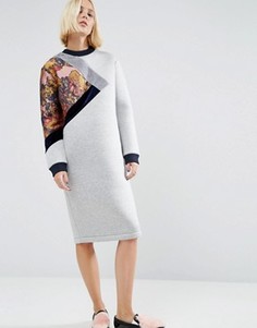 Трикотажное платье миди с цветочной вставкой ASOS WHITE - Мульти