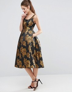 Платье миди для выпускного с золотистыми розами ASOS SALON - Мульти