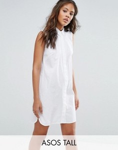 Хлопковое платье-рубашка без рукавов ASOS TALL - Белый