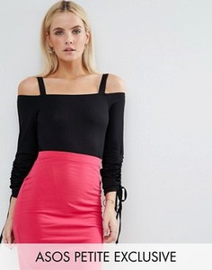 Боди с открытыми плечами и присборенными рукавами ASOS PETITE - Черный