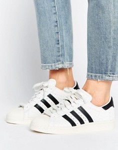 Кроссовки с эффектом змеиной кожи в стиле 80-х adidas Superstar Premium - Белый