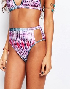 Высокие трусики бикини с принтом тай‑дай и вырезами ASOS Summer - Мульти