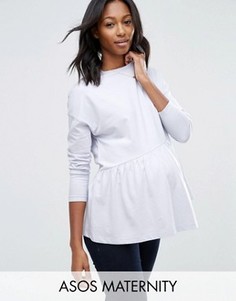 Топ для беременных с рюшами по низу и длинными рукавами ASOS Maternity - Синий