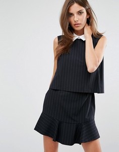 Платье в тонкую полоску без рукавов с открытой спиной и воротником BCBGMAXAZRIA - Черный