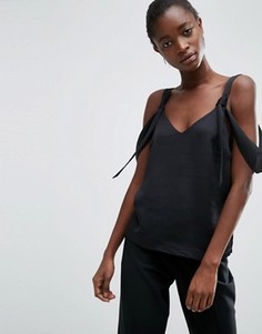 Атласный топ с открытыми плечами ASOS - Черный
