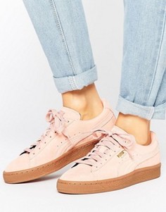Розовые замшевые классические кроссовки на резиновой подошве Puma - Розовый