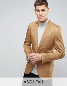 Сатиновый зауженный блейзер песочного цвета ASOS TALL - Рыжий