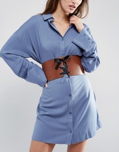Кожаный корсетный ремень на шнуровке ASOS - Коричневый