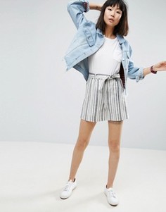 Льняные шорты в полоску с поясом ASOS - Мульти