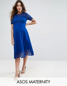 Премиум-платье миди с кружевными вставками ASOS Maternity - Синий