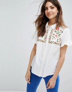 Рубашка с рюшами на рукавах и вышивкой Vero Moda - Белый