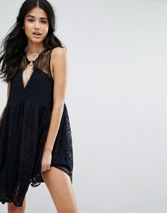 Кружевное платье мини Free People Dont You Dare - Черный