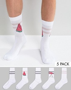 Набор из 5 пар спортивных носков с принтом фламинго и арбузов ASOS - Мульти