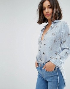 Рубашка в полоску с принтом птиц New Look Petite - Синий