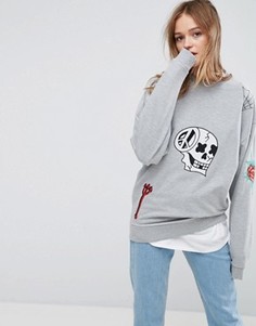 Серый меланжевый свитшот с вышивкой ASOS X LOT STOCK &amp; BARREL UNISEX - Серый