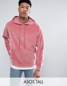 Oversize-худи из велюра с контрастной отделкой по краю ASOS TALL - Розовый