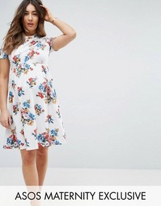 Платье с цветочным принтом и отделкой спереди ASOS Maternity - Мульти
