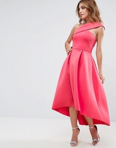 Приталенное платье миди на одно плечо с удлиненным кроем сзади ASOS - Розовый