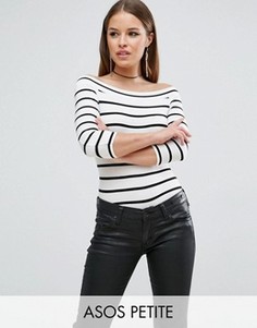 Полосатый топ с открытыми плечами и рукавами 3/4 ASOS PETITE - Мульти