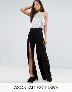 Широкие брюки с разрезами спереди ASOS TALL - Черный