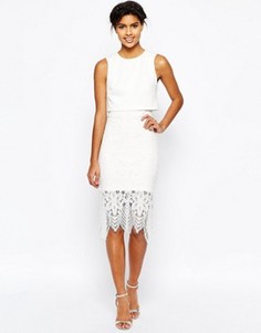 Платье-футляр с укороченным топом и кружевной юбкой миди ASOS - Кремовый