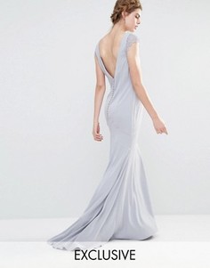 Платье макси с кружевными рукавами и пуговицами сзади Jarlo Wedding - Серый