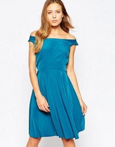 Приталенное платье миди с широким вырезом Love - Синий