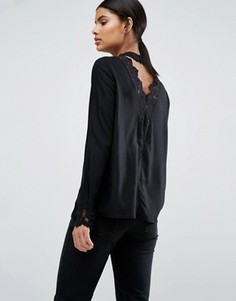 Топ с открытой спиной и кружевной отделкой Vila - Черный